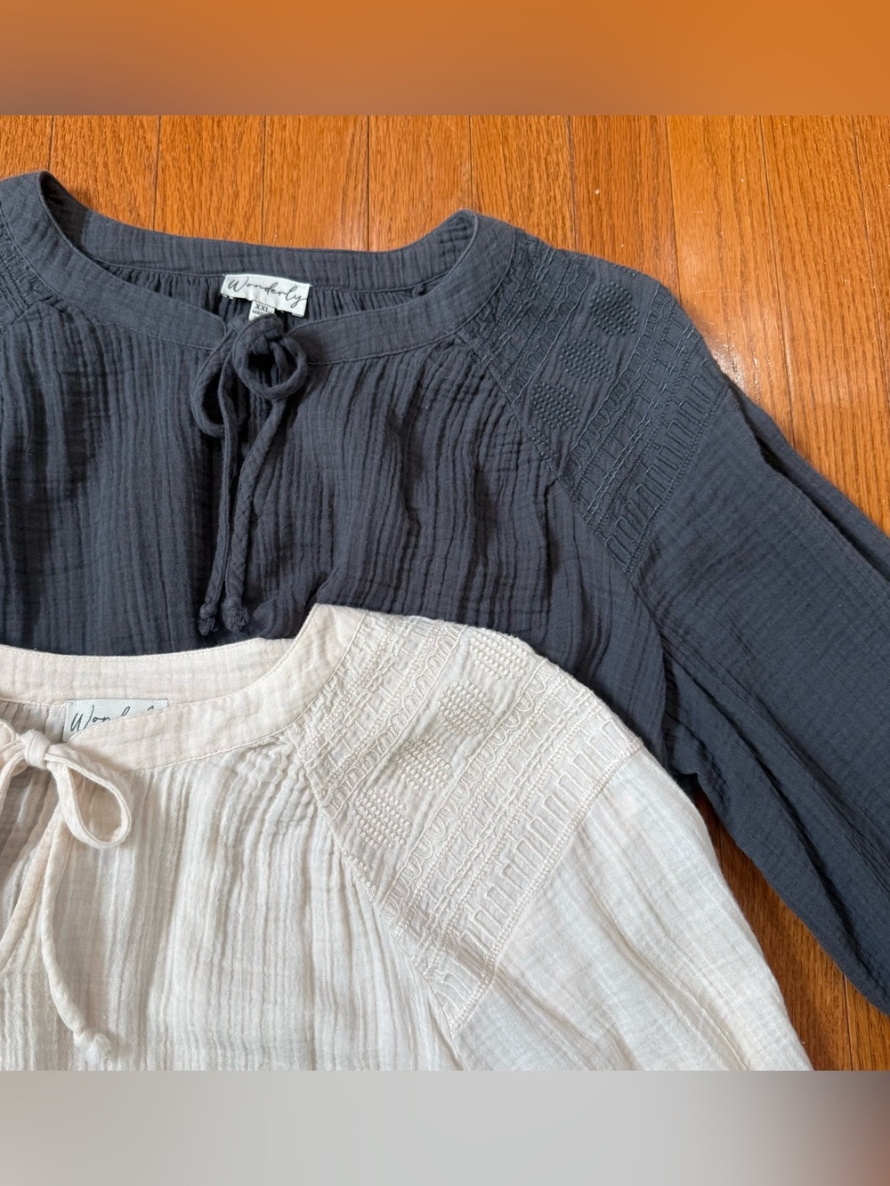 Wonderly Women’s XXL Gauze Peasant Blouse Lot of 2 Boho Embroidered Top Shirt - Picture 3 of 9